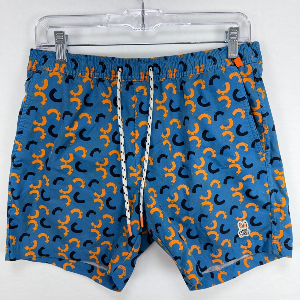 Psycho Bunny Swim Trunks Men S Blue Abstract Print Board Shorts Beach Pool Surf